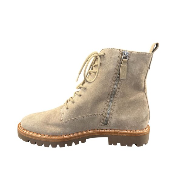 Vince Cabria Suede Lug Boot Women's Beige Side Zip Combat, Size 9M NWOB - Picture 2 of 10